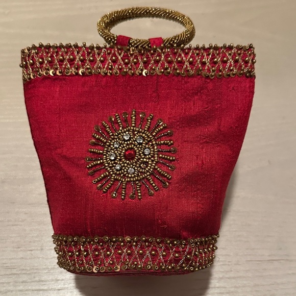 Handbags - Elegant Red Embellished Women's Bag
